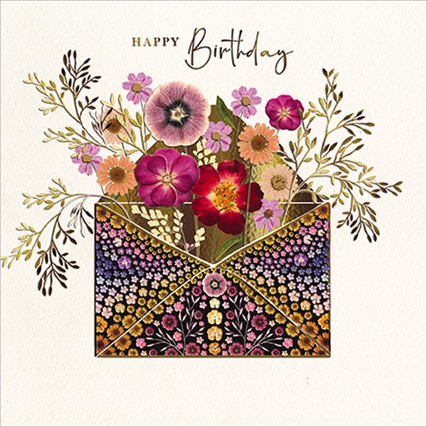 Foil Card-Pressed Flowers Tucked in Envelope