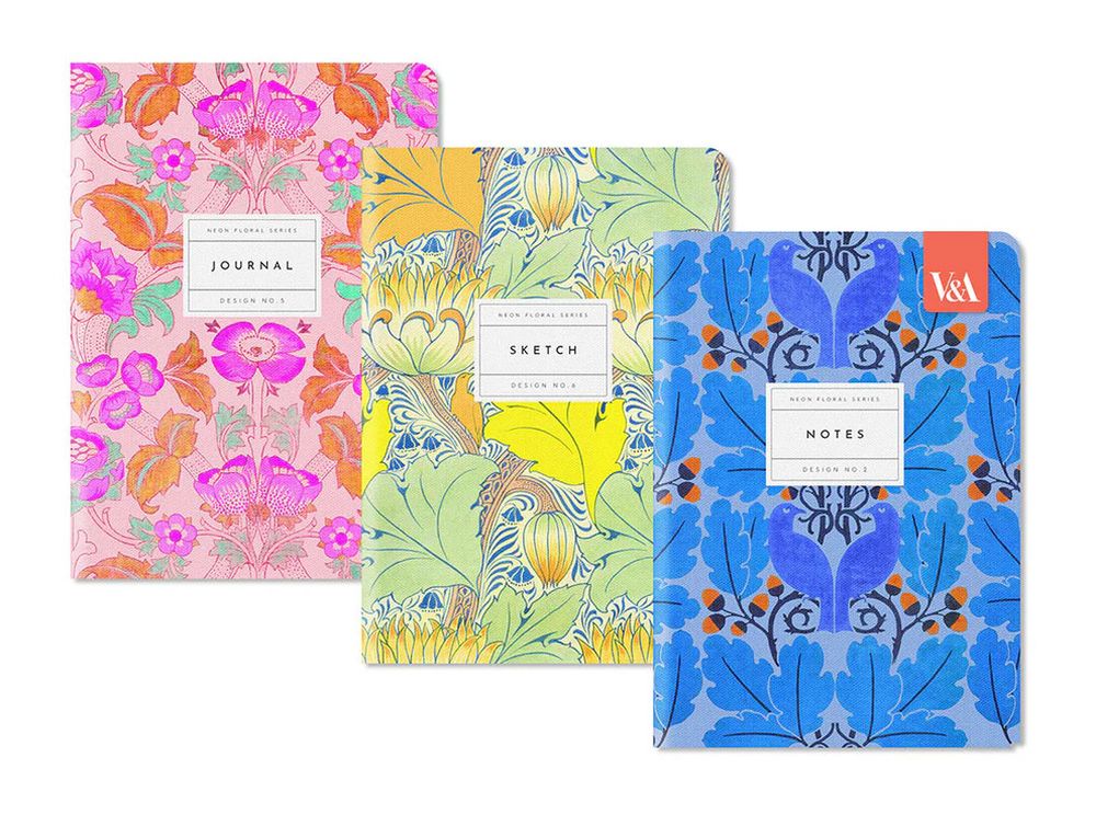 V&A Medium Notebook Set-Neon Floral