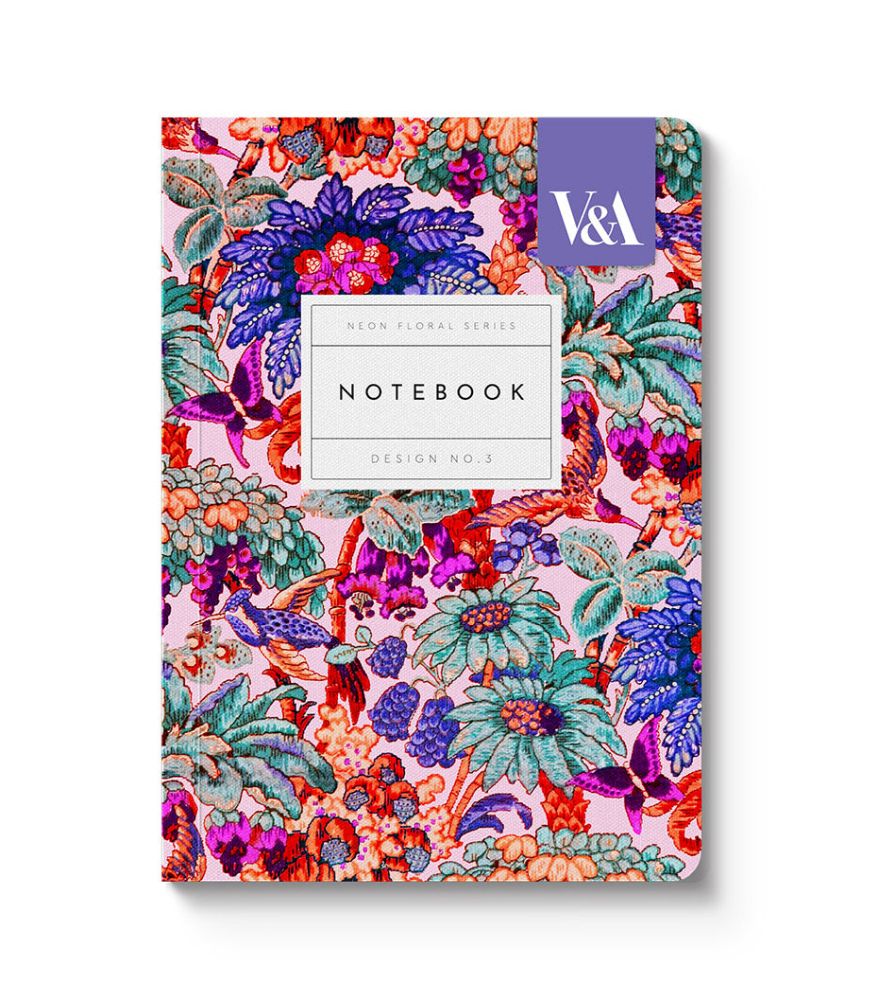 V&A A6 Textured Soft Cover Notebook-Neon Floral Coral Jungle  