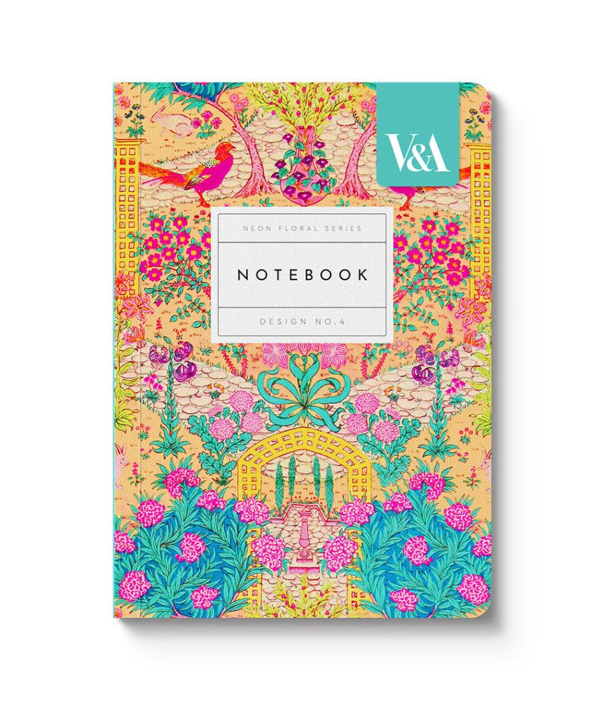 V&A A6 Textured Soft Cover Notebook-Neon Floral Ornate Garden  