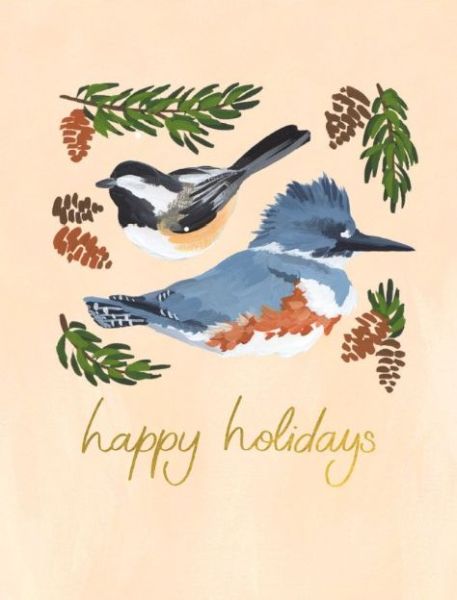 Foil Card-Happy Holidays Birds