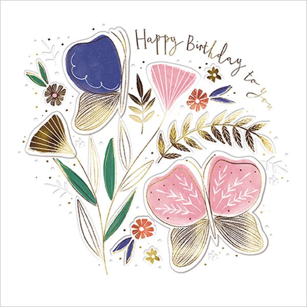 Foil Card-Birthday Flowers And Butterflies