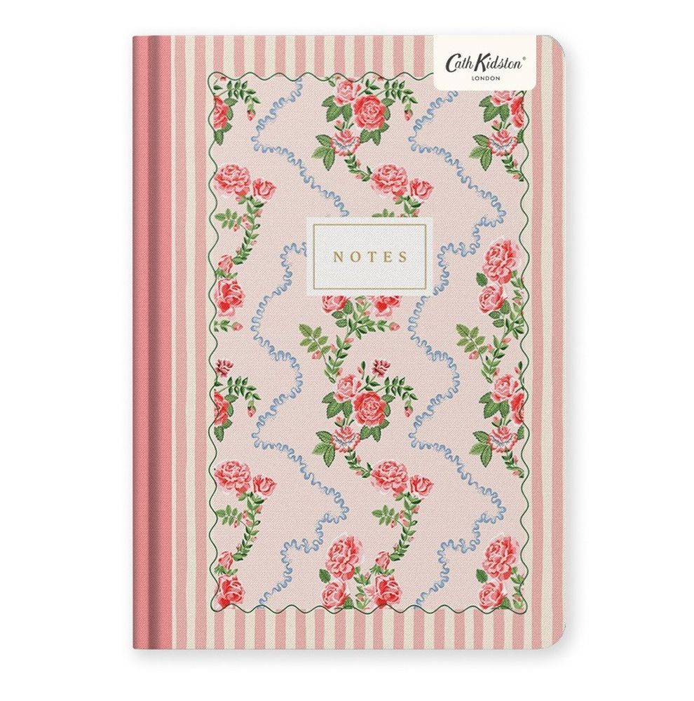 Cath Kidston A5 Premium Hard Cover Notebook-Rose Flutter Stripe