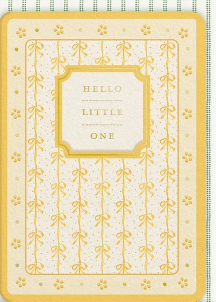Laura Ashley Foil Card-Hello Little One Yellow Ribbon