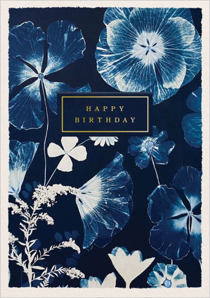 Foil Card-Birthday Blue Hibiscus