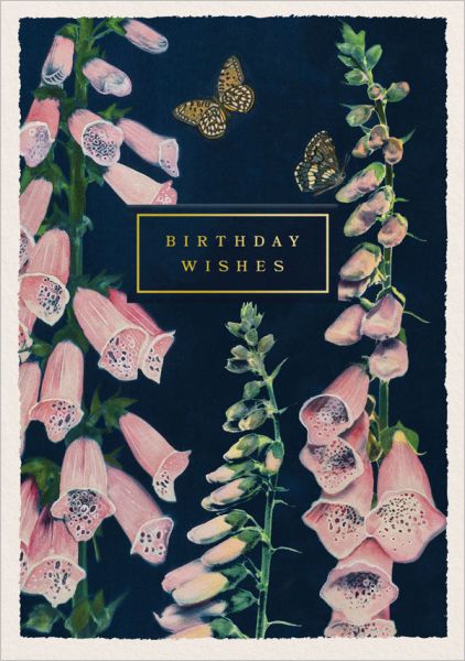 Foil Card-Birthday Wishes Foxgloves