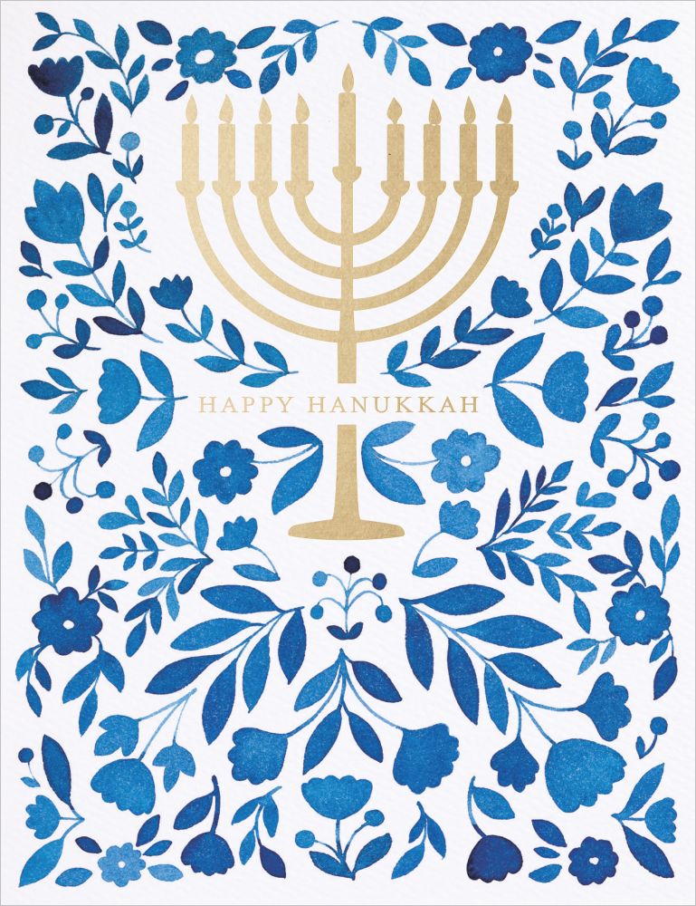 Foil Card-Floral Menorah Hanukkah 