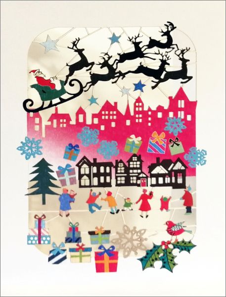 Card-Santa Over Rooftops