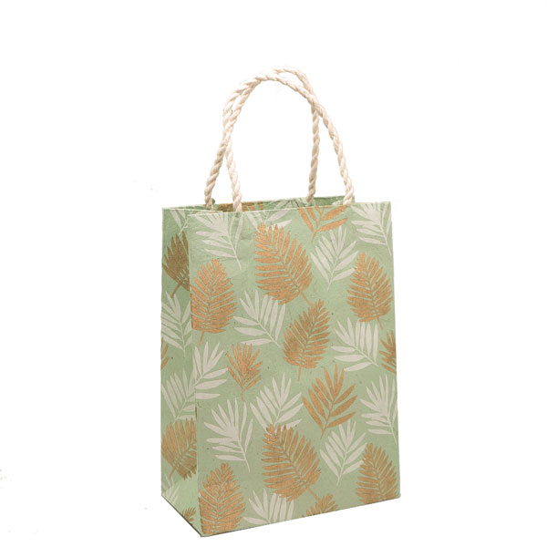 Gift Bag Medium-Coconut Palm White Gold On Mint