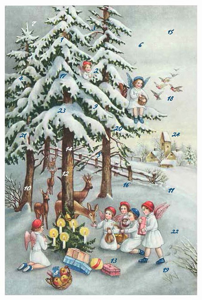 Advent Cal-Card-Angels Feeding Deer
