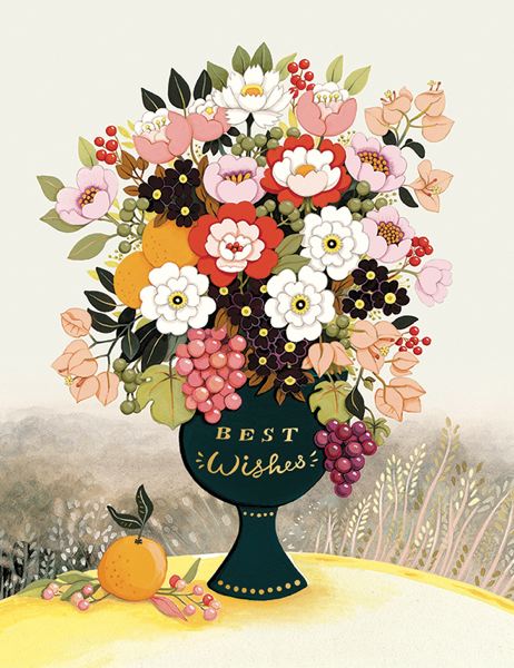 Foil Card-Best Wishes Flower Vase