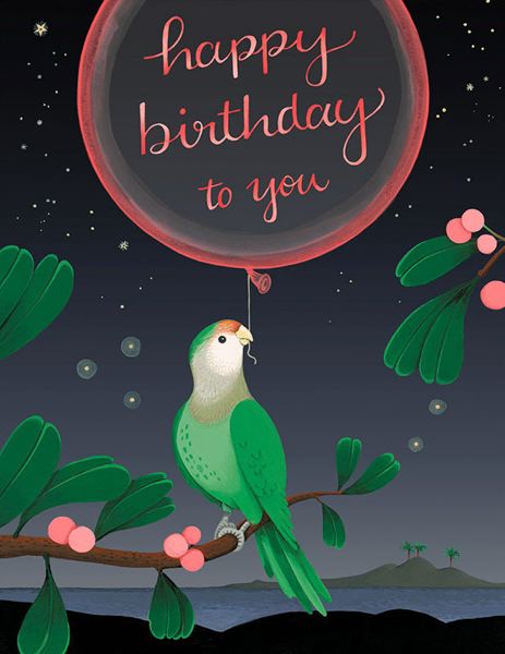 Foil Card-Green Parrot Birthday
