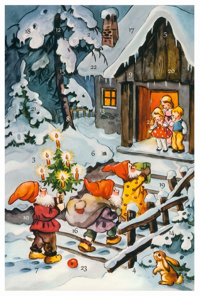 Advent Cal-Card-Gnomes Bringing Presents