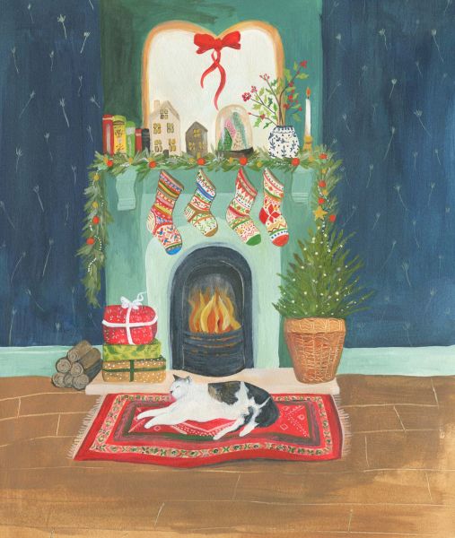 Card Pack of 6-Fireplace Cat