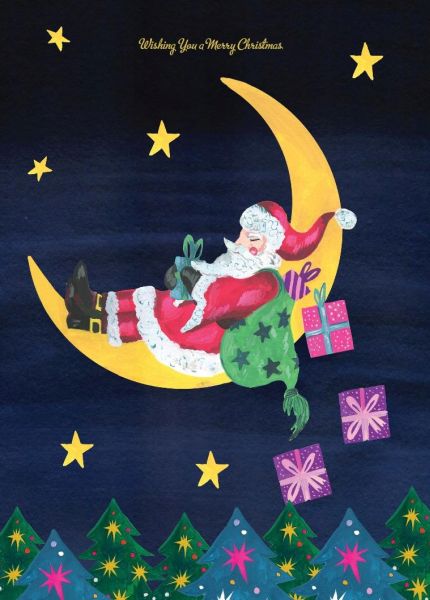 Card-Santa On Moon