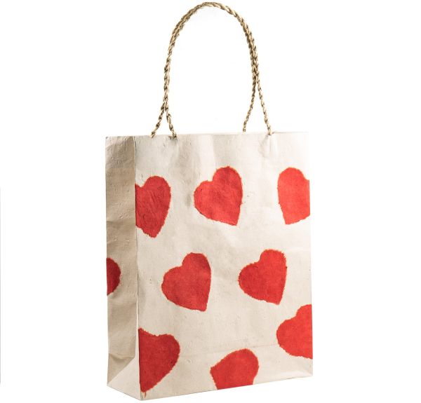 Gift Bag Large-Hearts Red On Natural