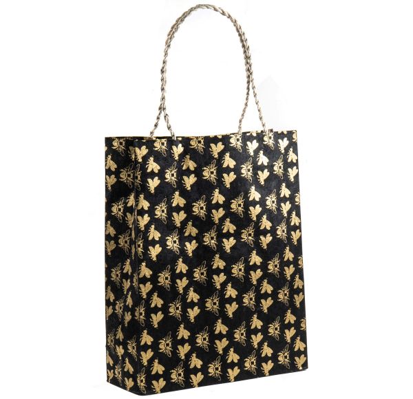 Gift Bag Large-Bees Gold On Black