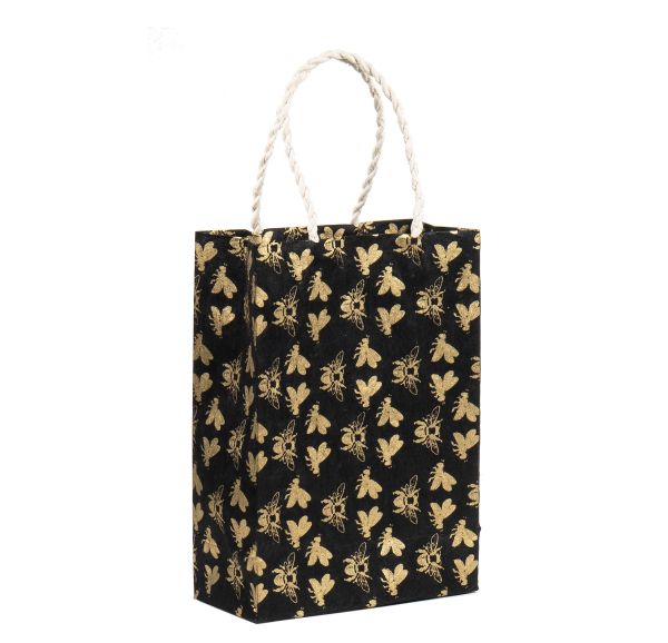 Gift Bag Medium-Bees Gold On Black