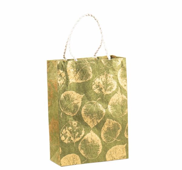 Gift Bag Medium-Leaves Gold On Olive