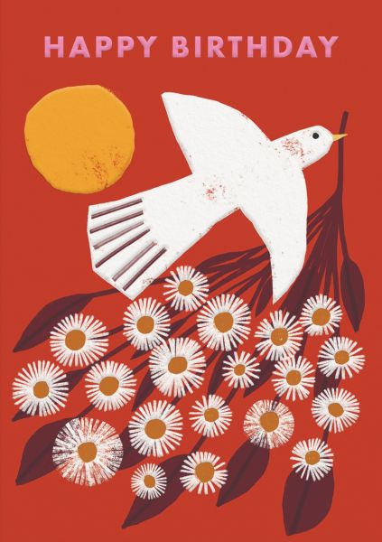 Card-Bird and Flowers Birthday