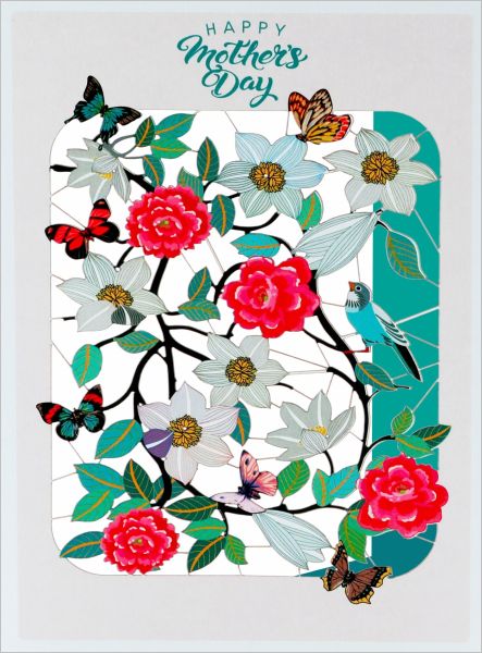 Laser Cut Card-Bird And Flowers Mother's Day