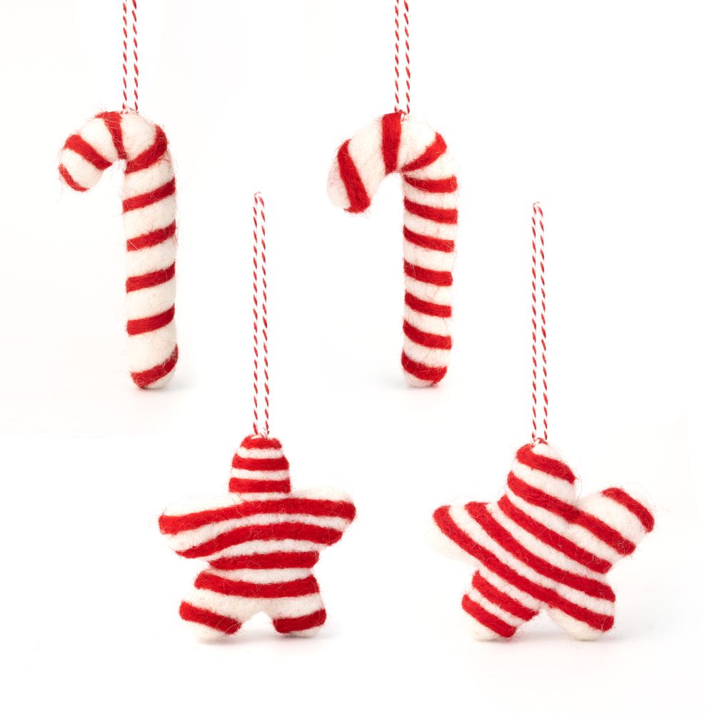 Decoration Set-Felt Stars and Candy Cane