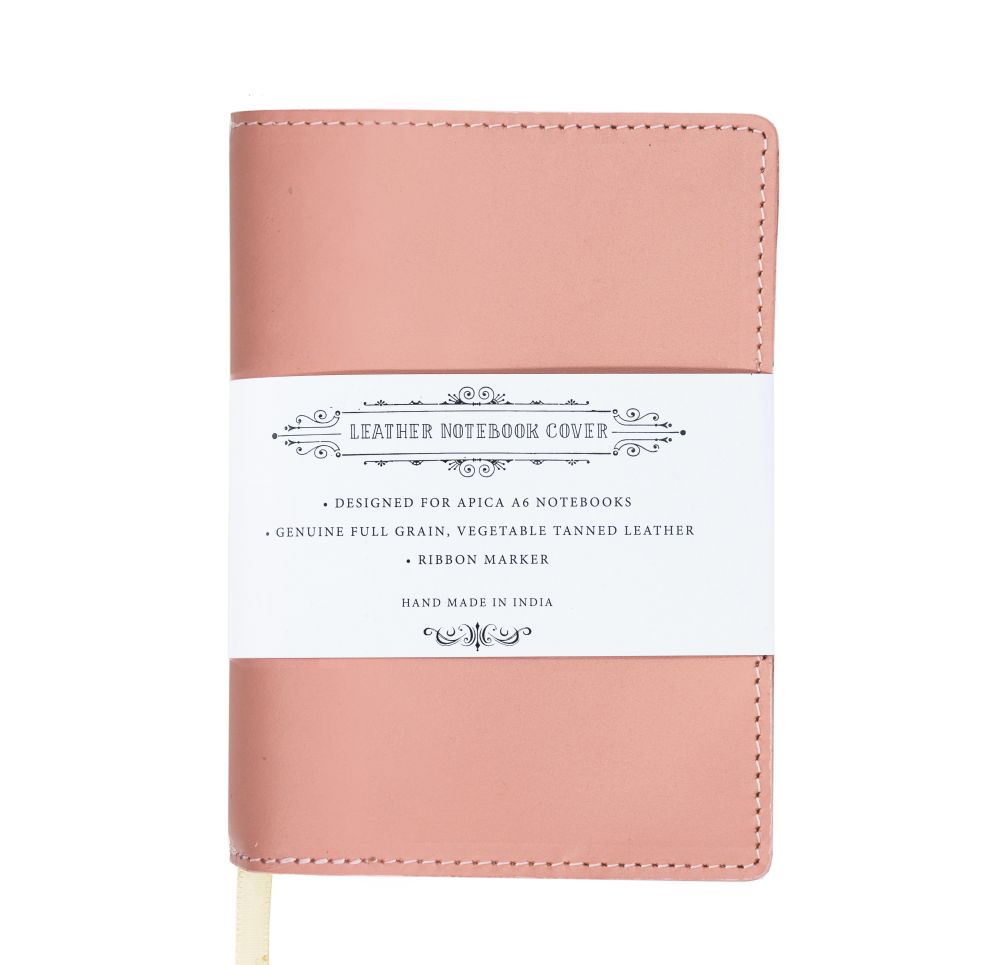 A6 Notebook with Leather Jacket-Dusky Pink