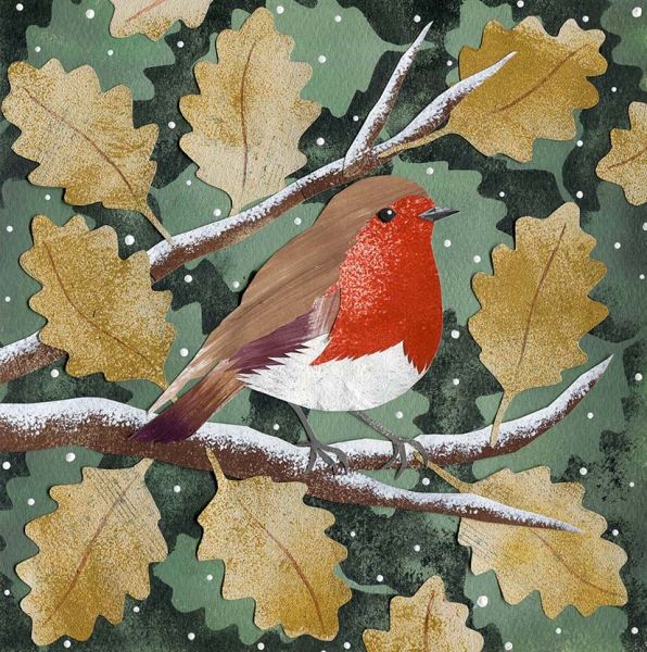 Card Pack of 6-Robin and Oak Leaves