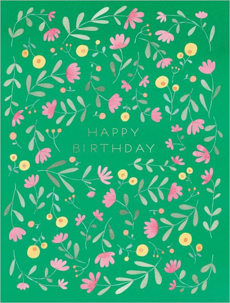 Foil Card-Green Floral Birthday
