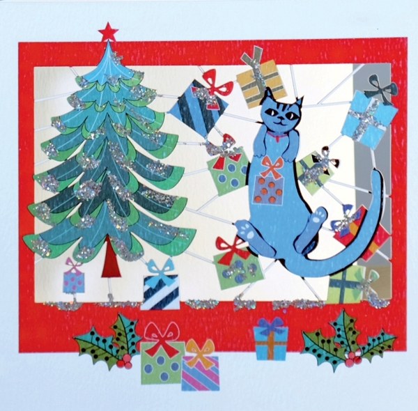 [FO-XC-XPM42] Card-Blue Cat and Tree Square