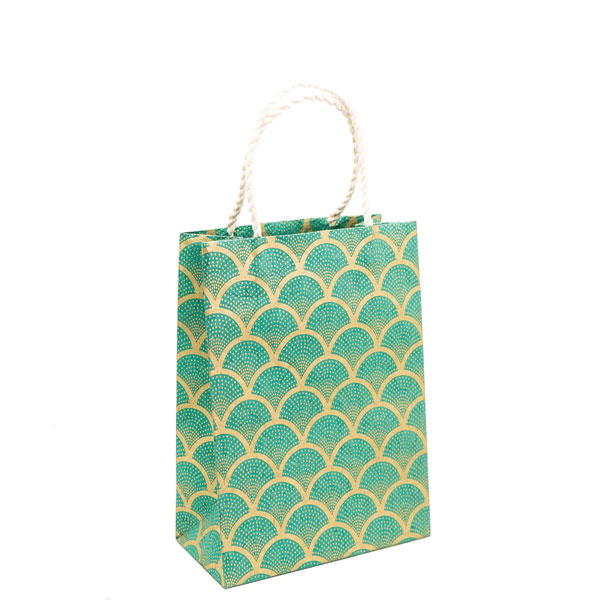 [GI-WBM-GSP312-29] Gift Bag Medium-Fan Gold On Sea Green