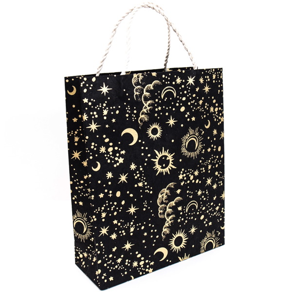 [GI-WBL-GSP939-47] Gift Bag Large-Sun Moon Stars Gold On Black