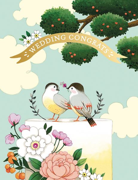 [JJ-C-094] Foil Card-Birds On a Cake Wedding