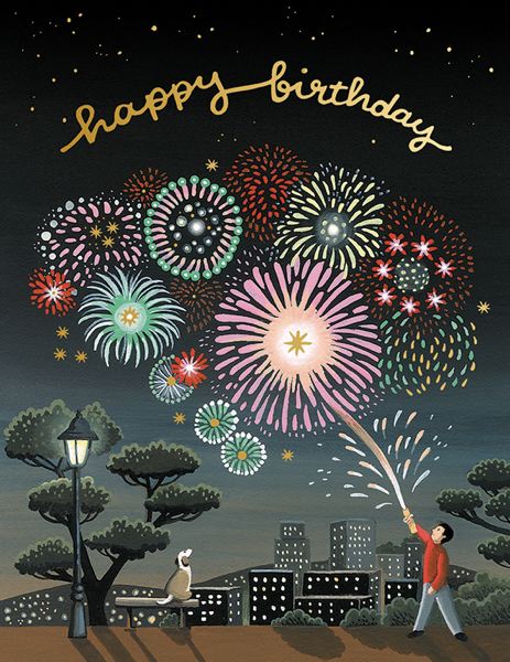 [JJ-C-100] Foil Card-Fireworks Birthday
