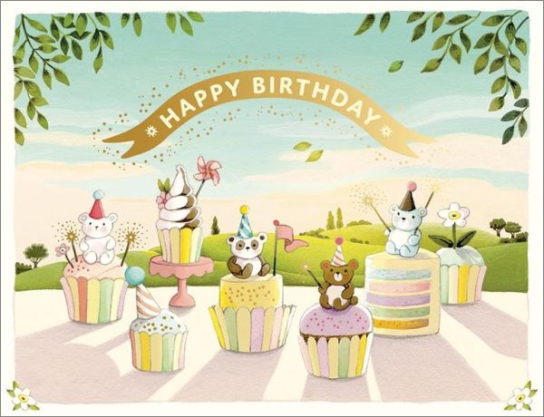[JJ-C-127] Foil Card-Cupcake Bears Birthday