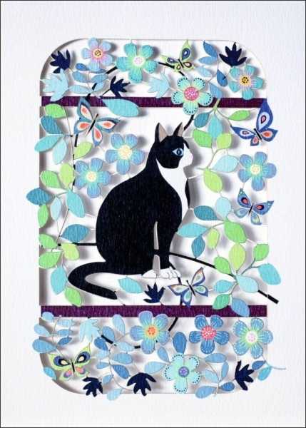 [FO-PM0200] Laser Cut Card-Cat In Flowers