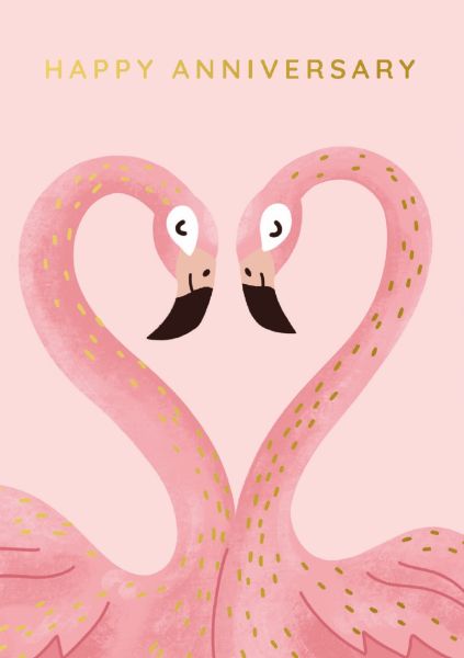 [OD-C-ALO6720] Foil Card-Happy Anniversary Flamingoes