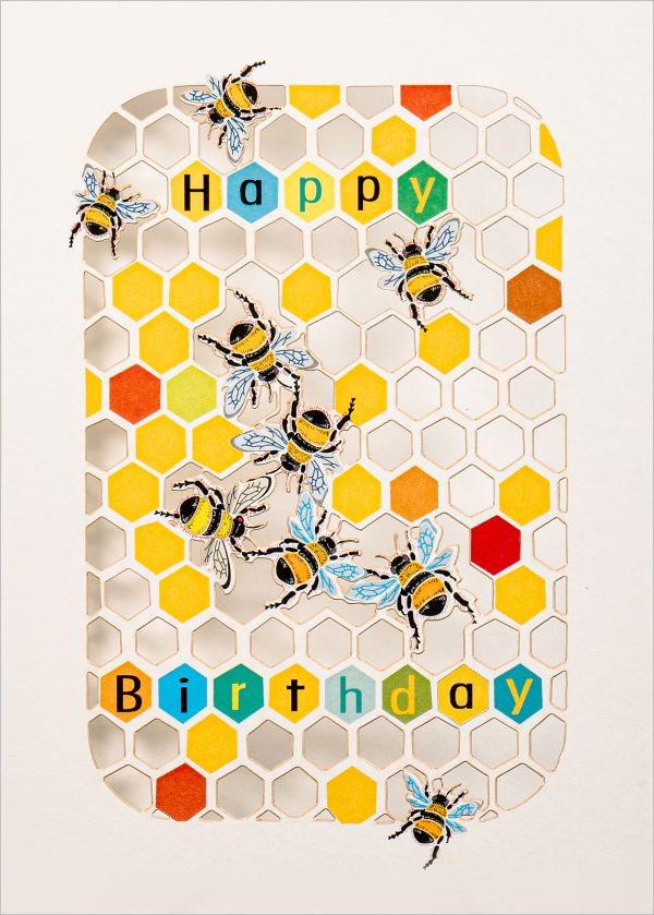 [FO-BE001] Laser Cut Card-Birthday Bee Hive
