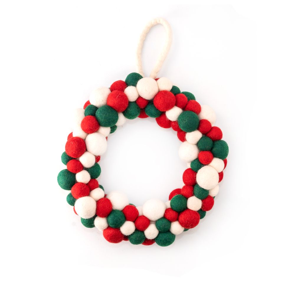 [GI-XD-WRS003] Charity Wreath Small-Felt Green White Red Balls