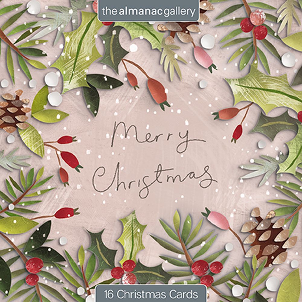 [AL-XCP-PSOA0019] Boxed Card Park of 16 (2 designs)-Wreath & Holly and Pinecones