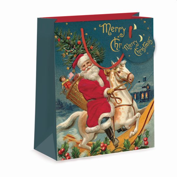[NL-XWBM-001] Gift Bag Medium-Santa Rocking Horse