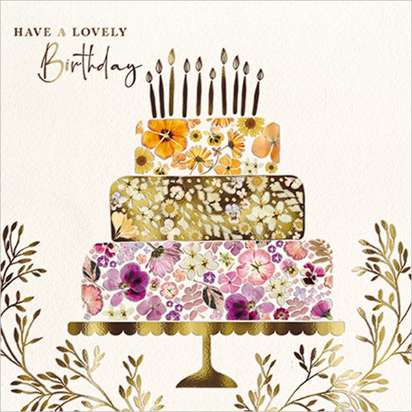 [AL-WF0008] Foil Card-Floral Tiered Cake on Gold Stand