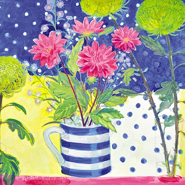 [AL-AJ0003] Card-Pink Dahlias, Late Summer