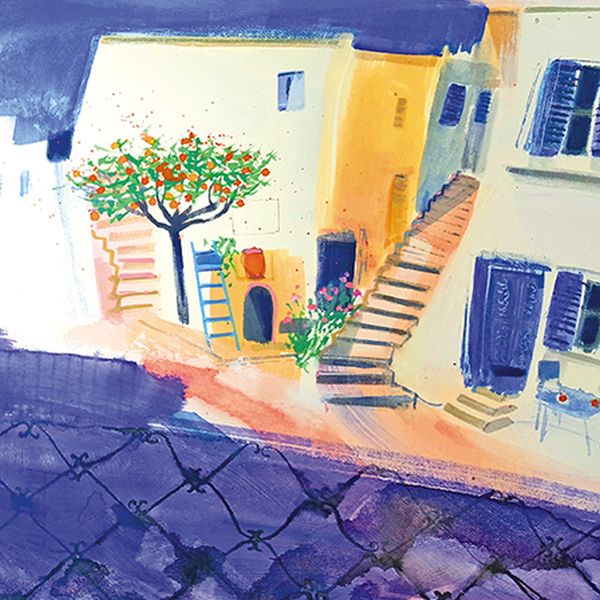 [AL-AJ0010] Card-Greek Orange Tree and Blue Ladder, Syros