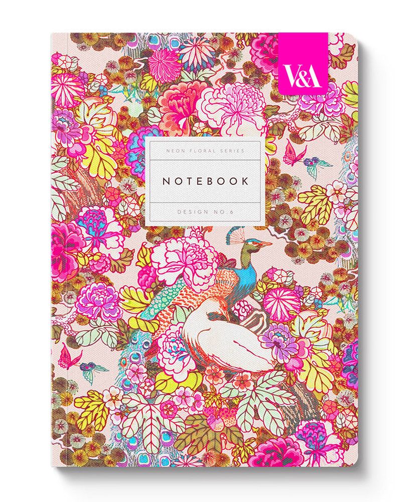 [OD-SN-VA-3-A5-512541] V&A A5 Textured Soft Cover Notebook-Neon Floral Peacock Floral  