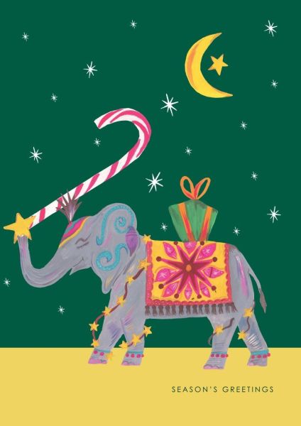 [HC-XC-436] Card-Elephant Candy Cane