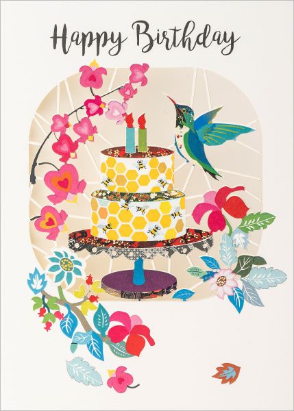 [FO-C-PP028] Laser Cut Card-Birthday Cake and Bird