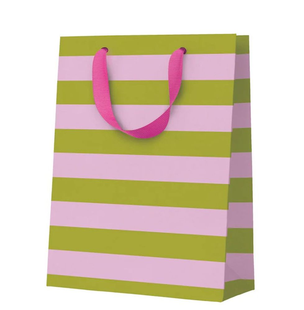 [OD-WBM-GB12126] Gift Bag Medium-Green and Pink Stripe