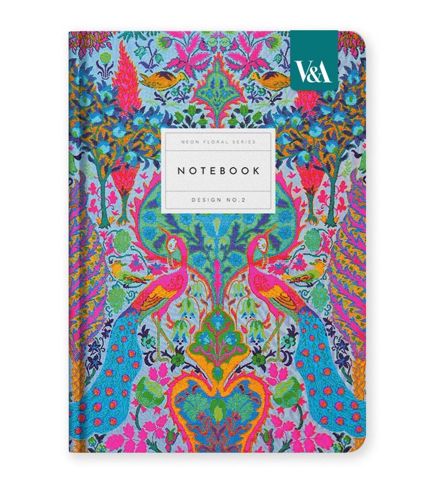 [OD-SN-VA-1-A5-12839] V&A A5 Premium Hard Cover Notebook-Neon Floral Turquoise Peacock